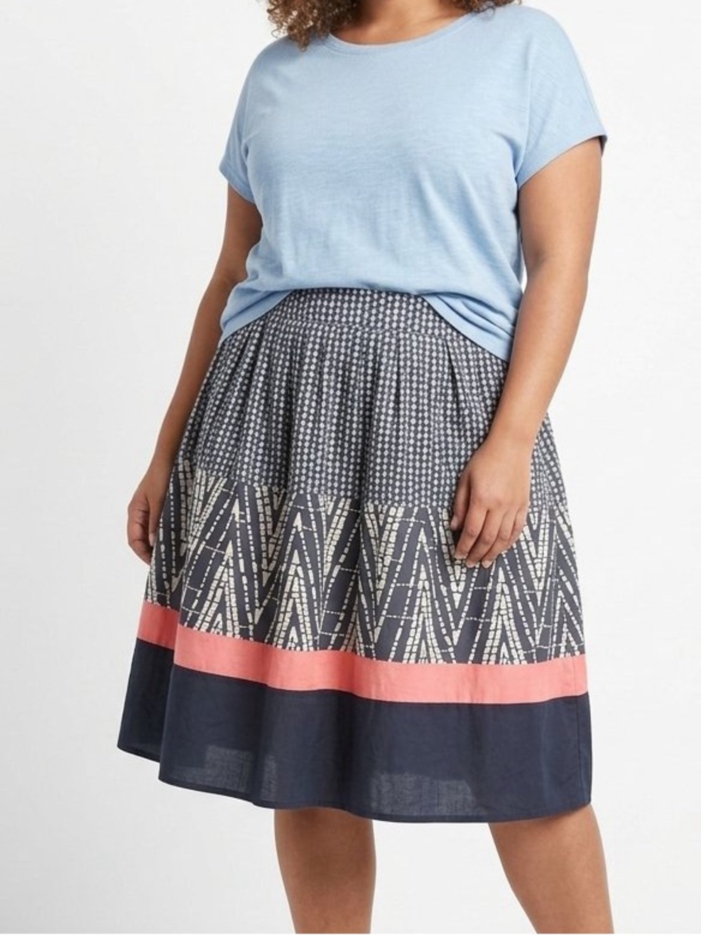 George Navy and Coral Patterned Midi Skirt